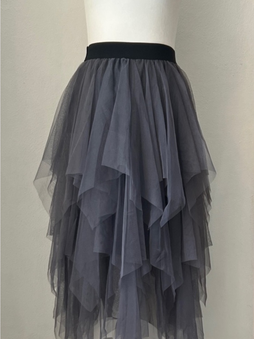 Witchy Goth Gray Layered Tulle Midi Skirt Size S